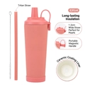 Rosa 830ml Edelstahl-Strohhalmbecher mit Keramikbeschichtung und magnetischem Tragegriff - 830ml / Korallenrosa