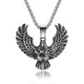 Vintage stainless steel eagle pendant necklace with antique metal finish and box chain - Eagle + Titanium Steel Chain