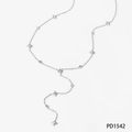 Zilveren Y-vormige roestvrijstalen ketting met fonkelende ster- en zirkoonhangers - Achtpuntige Ster Stijl (PD1542) / Zilver