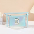 Irisierendes blau-grünes Kulturtaschen-Set mit D-Stickerei und transparenter Tasche - Hellblau [D]