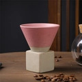 Pink ceramic coffee dripper with beige cubic stand and spotted texture finish - 200ml / Pink