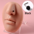 L-shaped black crystal ball nose stud in stainless steel on silicone model display - 0.8x7x3mm / L-Shape Black