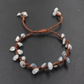 Handmade woven brown rope bracelet featuring light blue prehnite stones in a boho style - White Crystal