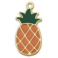 Golden pineapple enamel charm for DIY jewelry making with vibrant orange and green finish - Pineapple 27x14mm