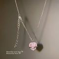 Elegante zilveren vlinderstrik ketting met roze hart-opaal en glinsterende zirkoon - XL1079 Zilveren Roestvrijstalen Ketting