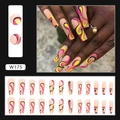 Long ballerina press-on nails with neon yellow and pink abstract fluid wave patterns - Tender Ballerina (W175)