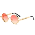Steampunk round sunglasses with gold metal frame and orange red gradient lenses - Gold Frame Gradient Pink C29