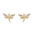 Detail of dragonfly stud earrings with gold plating and marquise-cut crystal wings - Gold White Zircon Dragonfly