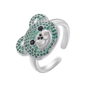 Detail of bear ring showing green pave zircons and black gemstone accents - Platinum Green Zirconia
