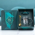 Nordic glass mug set with diamond pattern, green ceramic lid and golden spoon in gift box - Fine Transparent Green Glass Mug Gift Set