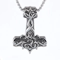 Nordic Viking Mjolnir Thor Hammer Pendant Necklace with Celtic Knot Patterns in Silver - Celtic Knot Vintage Silver (A0217-1)