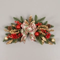 Christmas teardrop wreath with red flowers gold berries and linen ribbon bow - N308/55 Door Swag (No Lights)