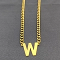 Golden stainless steel Cuban chain necklace featuring a capital W letter pendant - Letter W / Gold