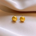 Minimalist matte golden ball earrings on cream silk fabric with luxury metallic finish - 55# Matte Round Stud (55# S925 Post-Gold-Round)