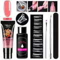 Kit gel per unghie da 7 pezzi con gel nude 007 slip solution e strumenti manicure - Nude (PGP007)