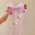 Barrette nœud en organza violet avec petites fleurs colorées pour coiffure de fille - Violet Avec Petites Fleurs Ruban