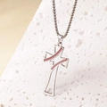 Collana croce hip-hop argento con dettagli cuciture baseball rosse e catena veneziana - Color Acciaio