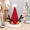 Knitted Christmas hat with reindeer antlers and white pom-pom, 28cm tall holiday gift bag - Red Twist Knit Reindeer Antlers