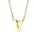 Golden stainless steel O-chain necklace featuring a minimalist letter V initial pendant - Letter V(KN234012-Z)