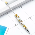 DIY beadable pen featuring sunflower and leopard print patterns on a sleek white body - Sunflower Leopard Mix (128)