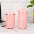 Set of two pink stainless steel coffee cups in different sizes with matte finish - Normal Lid Pink