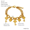 Bracciale in acciaio inossidabile placcato oro 18k con ciondoli cuore e chiave - Bracciale Ciondolo Forma Chiave Cuore (ZH257G) / Oro
