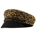 Berretto in cotone leopardato con tesa nera e bottoni dorati in stile retrò - M (56-58cm) / Cachi