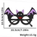 Halloween bat glasses with purple glitter wings and dimensions shown on white background - Halloween Glasses Set / Purple Bat Style