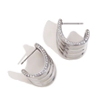 Pendientes de botón con capas onduladas en plata y cristales brillantes de micropavé - Color Acero - Circonita Blanca