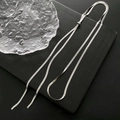 Silver snake chain long sweater necklace with adjustable slider bead closure - Silver
