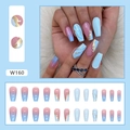 Blue marble press-on nails with gold foil in medium coffin shape, 24 pieces set - Splendid Sunset (W160)