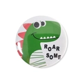 Cartoon dinosaur tinplate badge featuring green dragon and Roar Some text design - One Size / White Base Green Smiling Dinosaur (ROAR SOME)