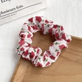 Floral chiffon scrunchie with red roses and green leaves on a wooden tray - 2# White Red Rose Floral