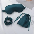 Dark green silk sleep set including an eye mask, scrunchie and drawstring pouch - Dark Green