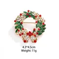 Christmas wreath brooch with red rhinestones and green enamel on alloy base - Christmas Wreath