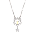 Silver zodiac necklace featuring a moonstone heart pendant and small sparkling star charm - Leo (K-1482)
