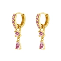 Detailed view of gold-tone drop earrings with sparkling pink teardrop zircon stones - Pink Zirconia (Gold Plated)