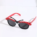 Kids ladybug themed party sunglasses with red black dots and decorative antennas - Red Glasses Short Antenna