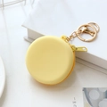 Cute yellow round silicone coin purse with macaron shape and golden keychain for women - Yellow