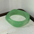 Unique geometric square-oval light green resin bangle with marble texture for women - Geometric Rhombus / Inner Diameter 65mm / Light Green