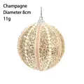 Pallina di Natale champagne 8cm con glitter, perle e corda decorativa in canapa - Diametro 8cm / Champagne