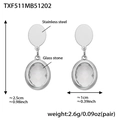 18k gold plated stainless steel earrings with oval faceted blue glass stone insets - White Faceted Stone Steel Earrings