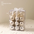 Set of 24 champagne gold Christmas ornaments in 6cm size featuring mixed finishes and textures - 369-1 Champagne (6cm-24pcs)