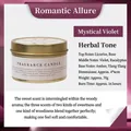 Golden tin scented soy candle in Mist Violet fragrance with herbal and amber notes - Misty Violet / 80g