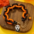 Halloween layered bracelet with orange and black links featuring a Ghostface scream charm - White Ghost Face Pendant