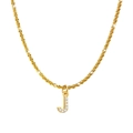 Golden titanium steel necklace featuring a crystal-encrusted letter J pendant - Letter J / Gold