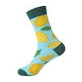 Mittelhohe Baumwollsocken in Hellblau mit gelbem Zitronenmuster und grünen Kontrasten - Hellblau Zitrone