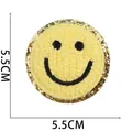 Smiley chenille patch van 5,5 cm met gouden lovertjes en geel handdoek borduurwerk - Nr.23 - Geel Smile Gezicht
