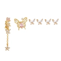 Golden butterfly jewelry set with pink and white zircon stones on a white background - TZ00134 Gold - Butterfly Tassel 5-Piece Set