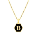 Collar de acero inoxidable chapado en oro 18K con colgante hexagonal de la letra B - Con cadena / Negro B
